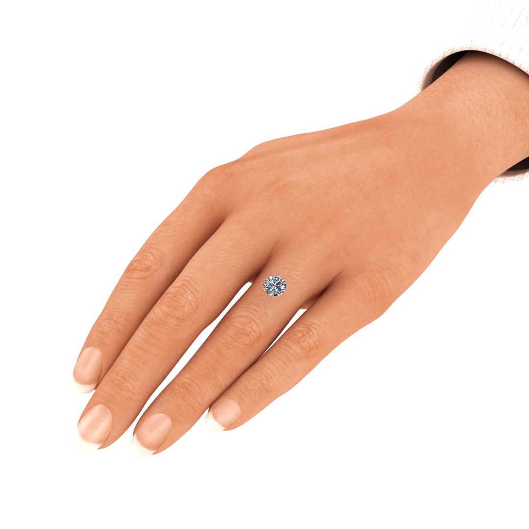 Labordiamant, 1 Karat auf Ringfinger simuliert einen Ring zum Verständnis der Groessenverhaeltnisse. Einkaraeter
